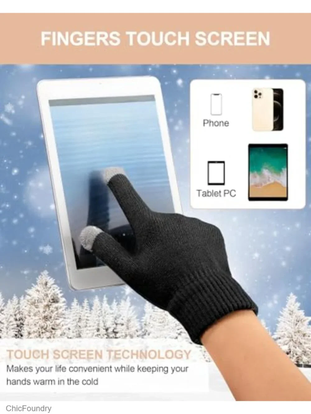 Kids Winter Hat Scarf Gloves Set Fleece Lined Touchscreen Knit